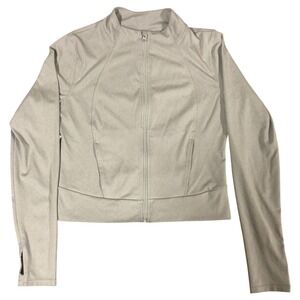 Yogalicious Lux Full Zip Jacket Athleisure Light Gray Thumbholes Size L